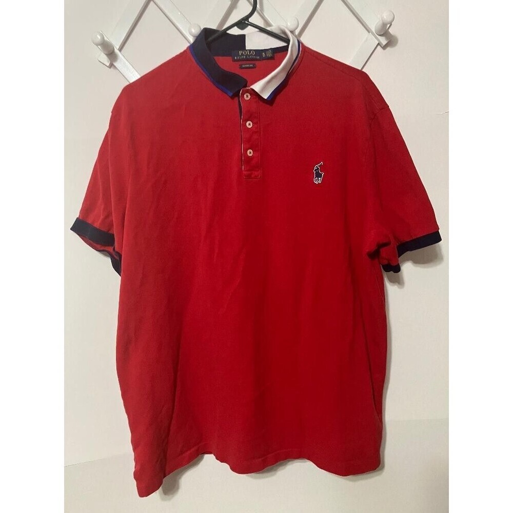 Polo Ralph Lauren XL Red Shirt Blue Pony‎ Logo Streetwear Preppy Y2K Aesthetic